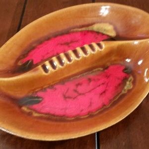Vintage Ashtray Ceramic Dish Retro Oxblood Red